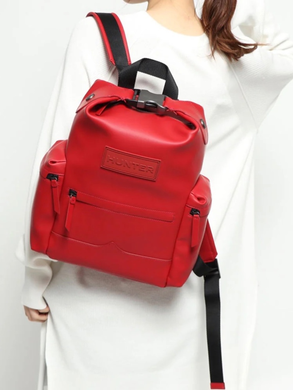 Hunter Original Rubberized Leather Backpack Red Genuine Leather Waterproof Style